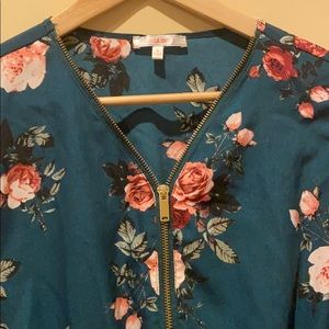 Stella Tweed Green "Shirt" Dress with Pink Roses M